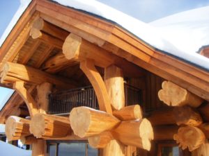 Custom hammered texture, Balcony Railing on a large log home